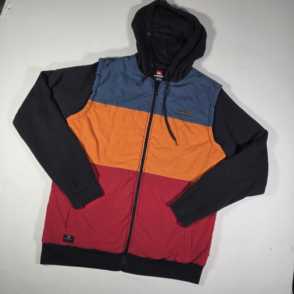 Quiksilver Jacket Men's L Embroidered Colorblock Activewear Zipper Logo
